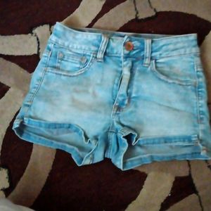 American Eagle Outfitters Bleach Hi-Rise Shorty shorts.